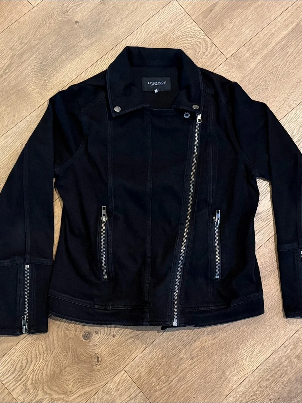 Liverpool LA Woman's Black Biker Moto Jacket Full Zip Long Sleeve Size L